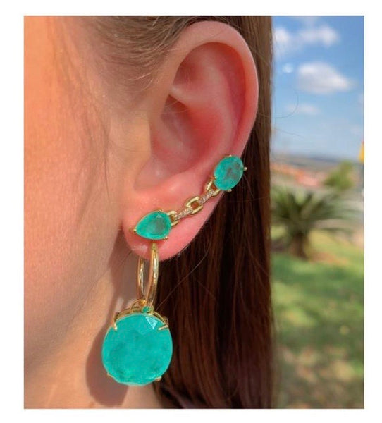 Earring ear hook Ear climbers 18k gold plated tourmaline zirconia
