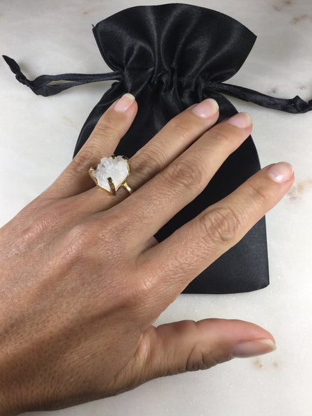 Delicate Clear Quartz simple band Ring 18K gold Plated Adjustable