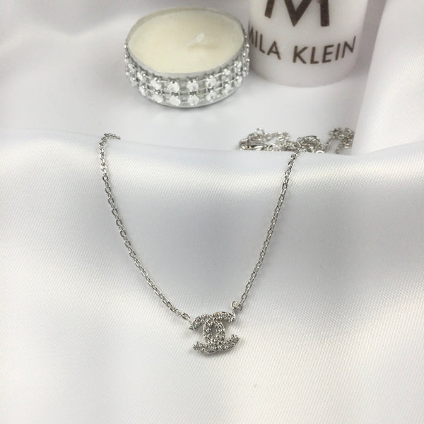 Small Famous Brand Inspired Necklace White Rhodium