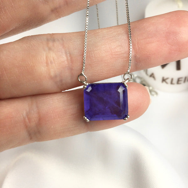 Purple Square Fusion Stone Necklace