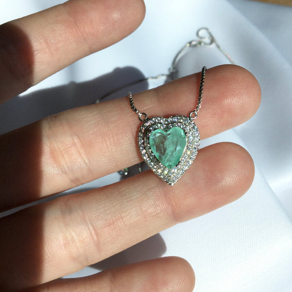Aquamarine Stone Heart Necklace Diamondettes