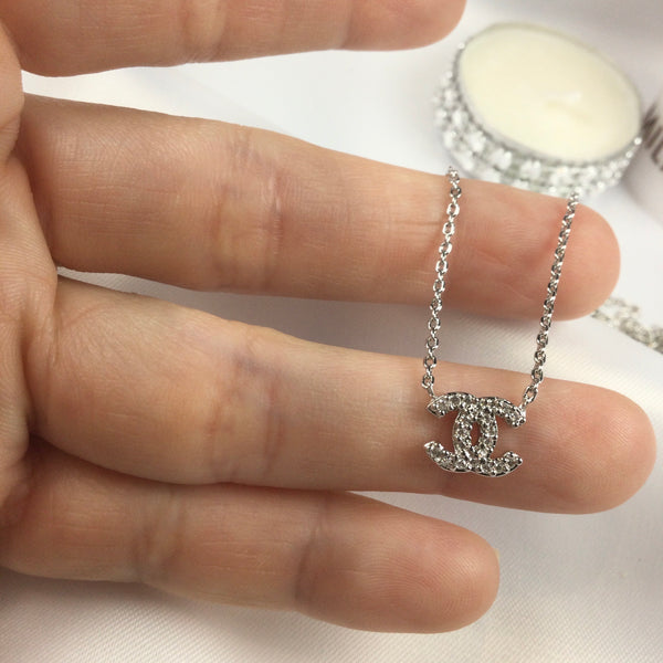 Small Famous Brand Inspired Necklace White Rhodium