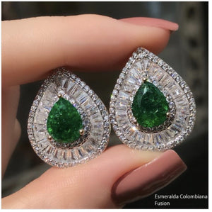 Emerald Drop Statement Earrings Crystal Baguettes and 18k Gold Plated