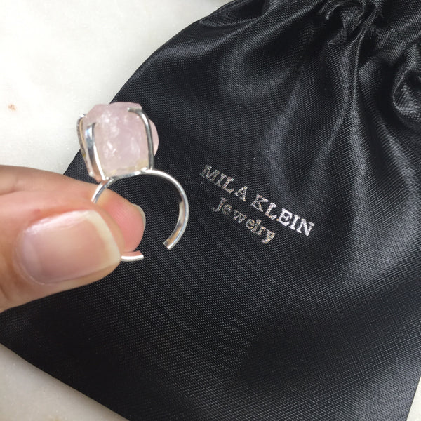 Delicate Pink Quartz Silver Plated simple band Ring Adjustable