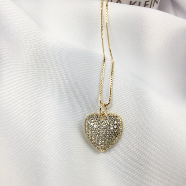 Delicate Heart Necklace 18k Gold Plated and Diamondettes