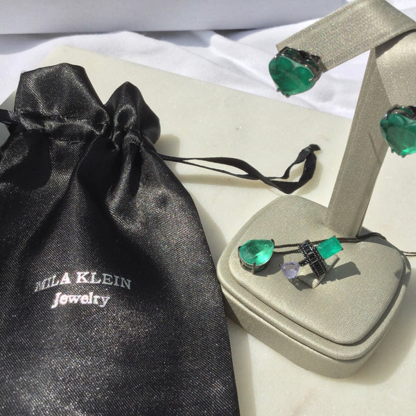 Black rhodium emerald fusion stone necklace