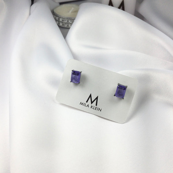 Rectangle Violet Fusion Stone Earrings