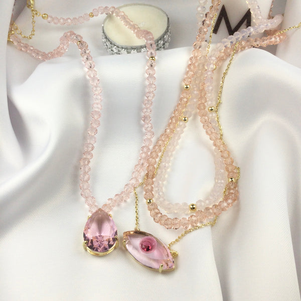 Peach Choker Necklace Crystal 18k Gold Plated