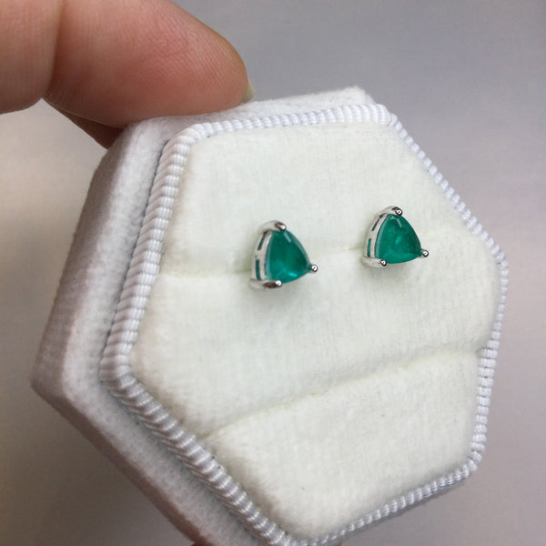 Triangle Emerald Fusion Earrings White Rhodium