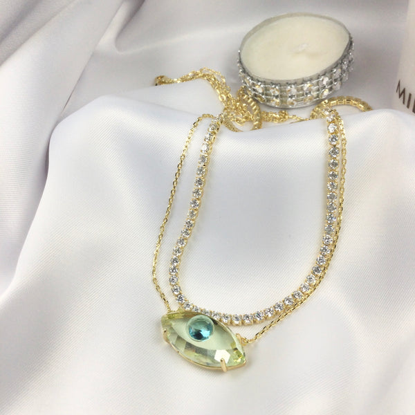 Fancy Evil Eye Necklace Yellow 18k Gold Plated