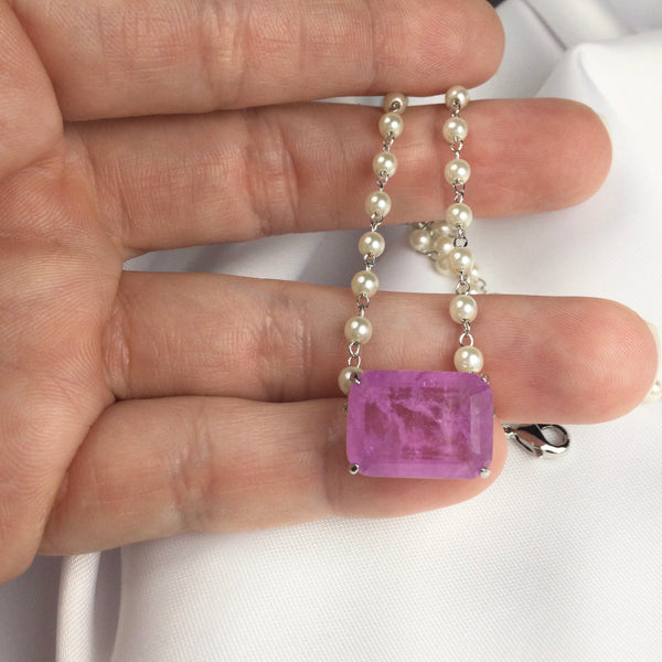 Lavander Fusion Stone Choker and Pearls