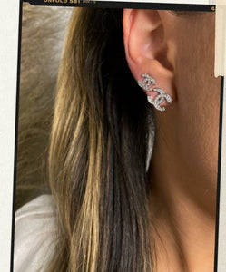 Silver Famous Brand Inspired Delicate Stud Earrings and Diamondettes