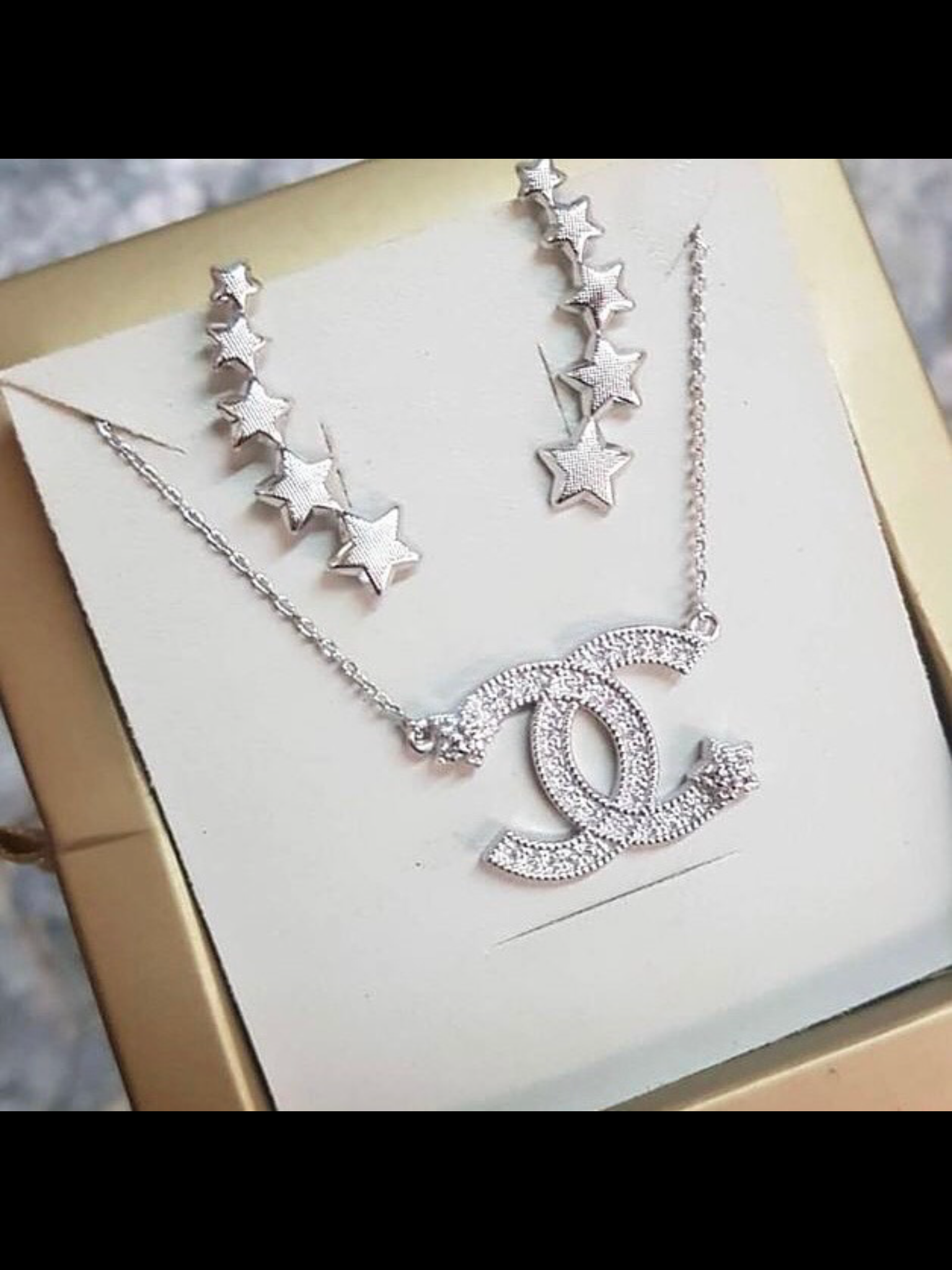 Famous Brand Inspired Necklace White Rhodium & Diamondettes