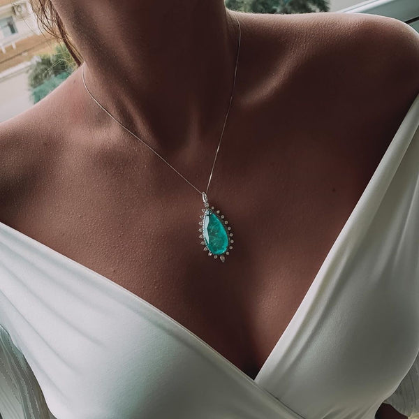 Necklace Luxury Maxi Drop shape Shine Blue Light fusion stone
