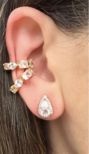 Ear cuff geometric crystal 18k gold plated