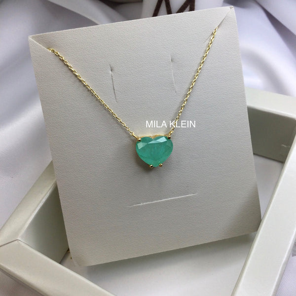 Heart Colombian Emerald Fusion Necklace 18k Gold Filled