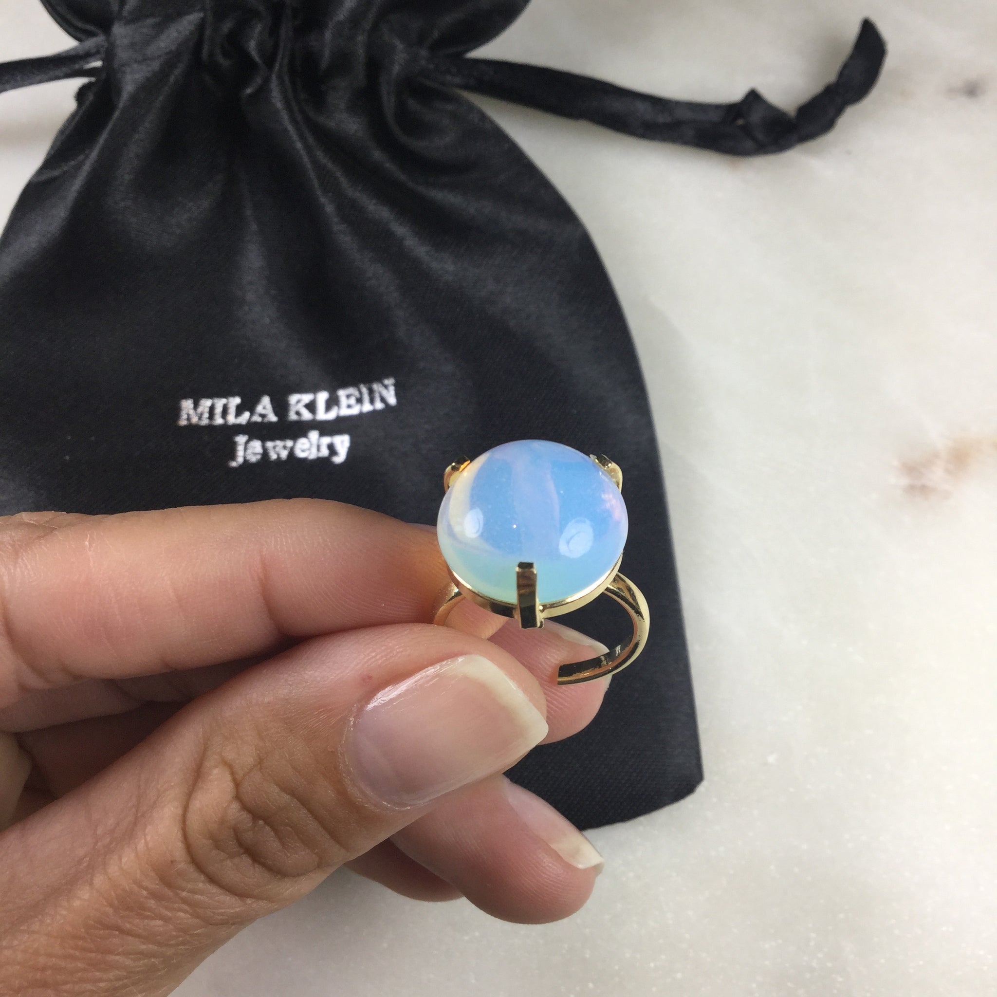 Delicate Opal simple band Ring 18K gold Plated Adjustable