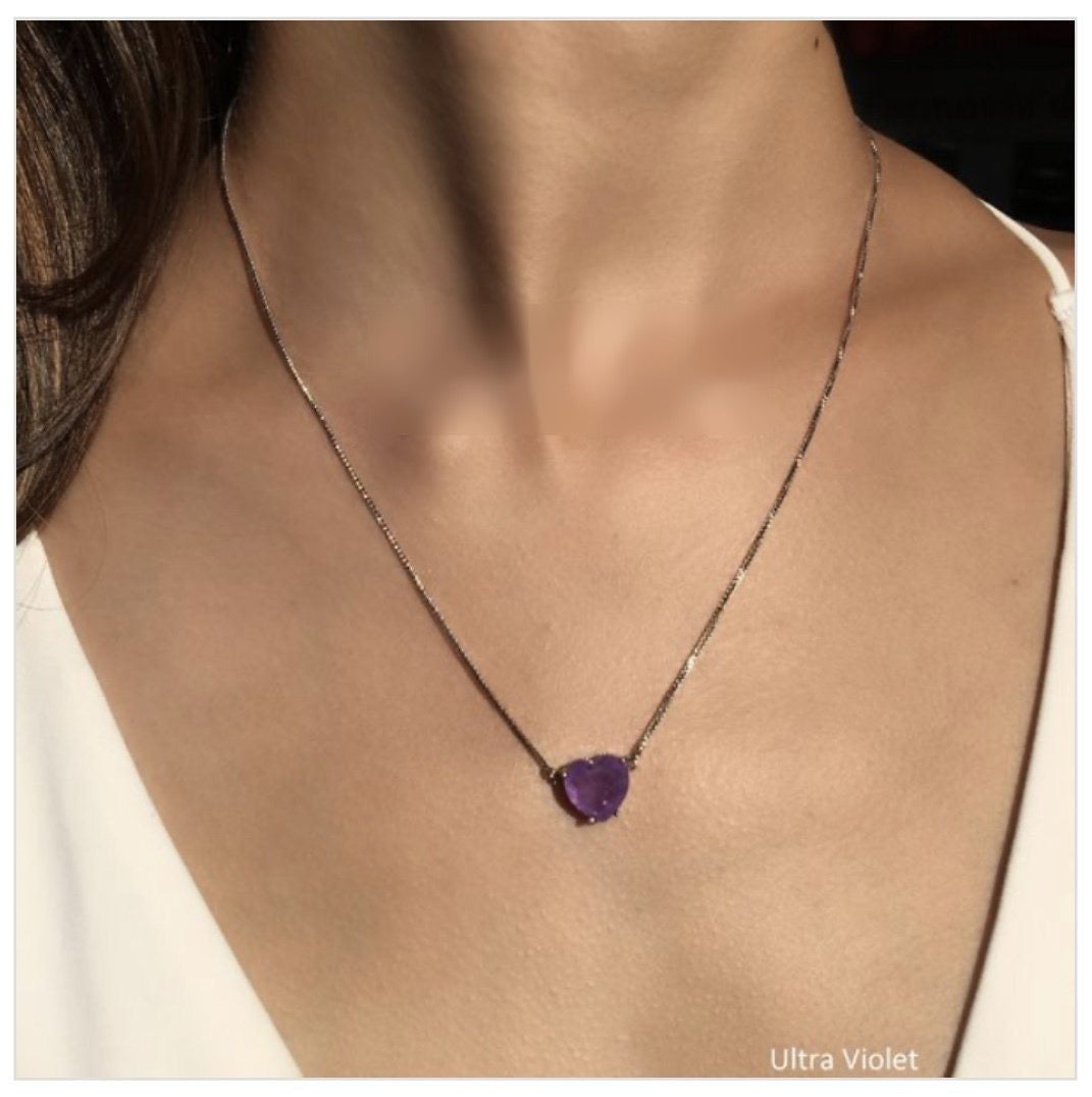 Heart Ultra Violet Fusion Stone Necklace