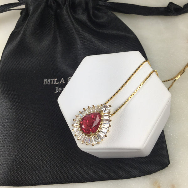 Rubellite fusion Drop Necklace 18K Gold Plated baguettes