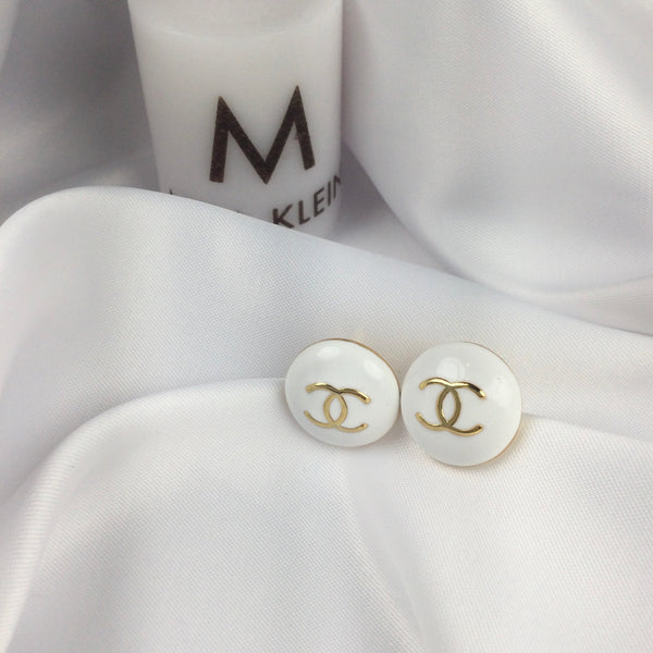 White Famous Brand Inspired Studded Earrings 18k Gold Plated