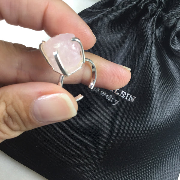Delicate Pink Quartz Silver Plated simple band Ring Adjustable