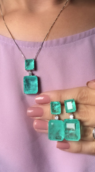 Set necklace earring luxury Emerald Colombian - Mila Klein