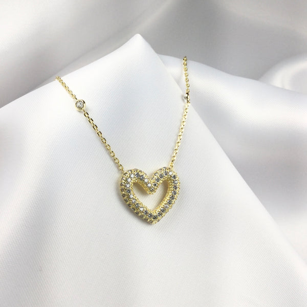 Delicate Heart Choker Necklace 18k Gold Plated and Diamondettes