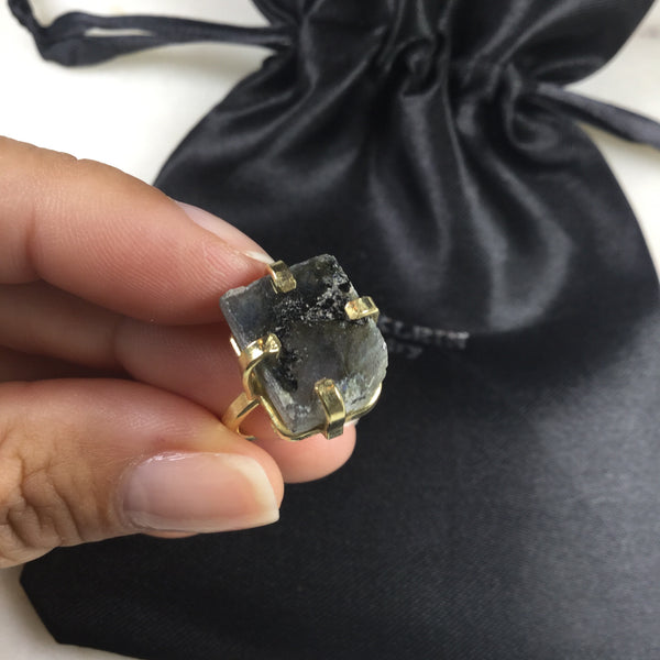 Delicate Labradorite simple band Ring 18K gold Plated Adjustable