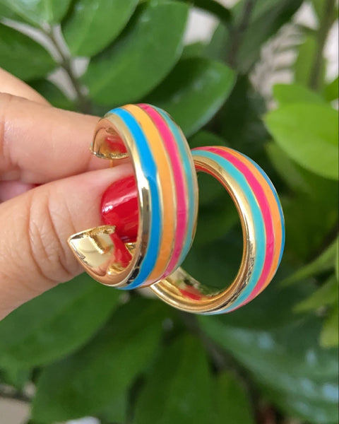 Rainbow Hoop Earrings 18k Gold Plated