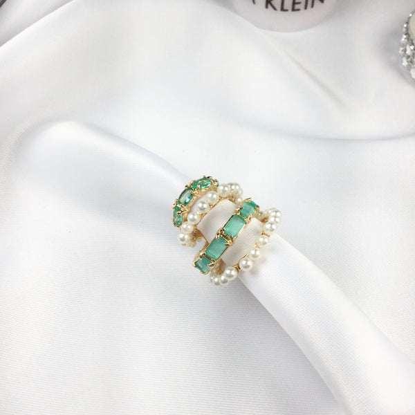 Green Tourmaline Ear Cuff 18k Gold Plated Pearls cz and fusion stone