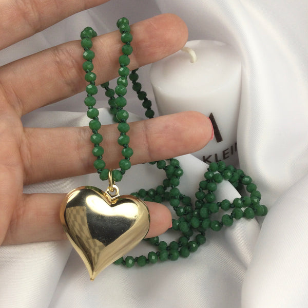Long Necklace Green Crystal