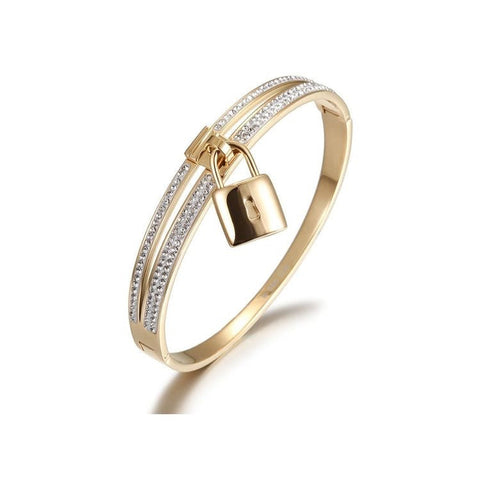 Waterproof Inspired H Padlock Bangle 18K Gold Plated and Diamondettes