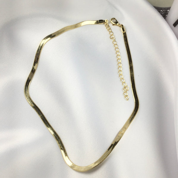 Herringbone Chain Choker Necklace 18k Gold Plated