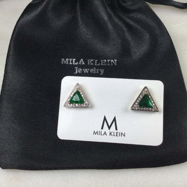 Triangle earrings emerald fusion 18k gold plated