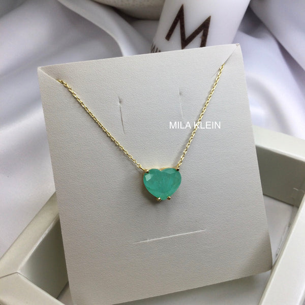 Heart Colombian Emerald Fusion Necklace 18k Gold Filled