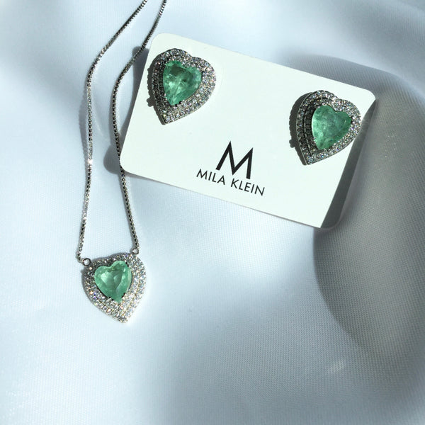 Greenery Heart Necklace and Diamondettes