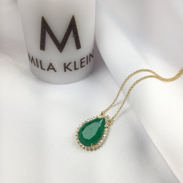 Drop Shaped Emerald Necklace and 18K and Diamondettes