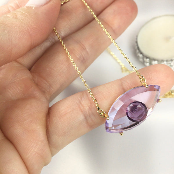 Fancy Evil Eye Necklace Ametista 18k Gold Plated