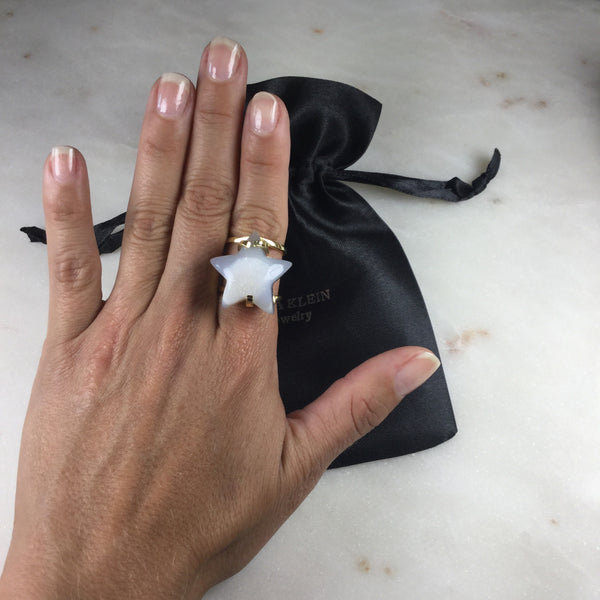Statement Agate Star Arc Ring 18K Gold Plated Adjustable