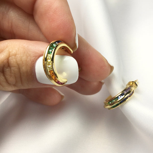 Fancy Colorful Hoop Earrings 18k Gold Plated