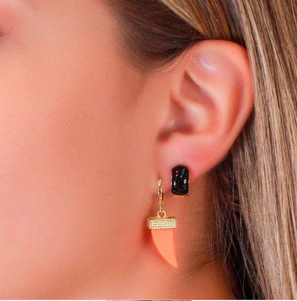 Hoop Earrings Black resin 18k gold plated