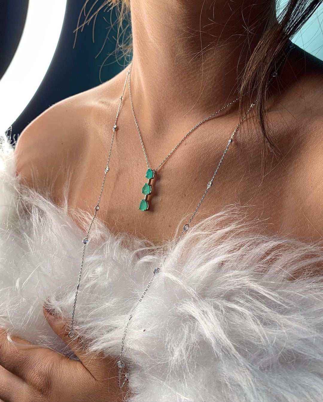 Delicate Trio Colombian Emerald Necklace