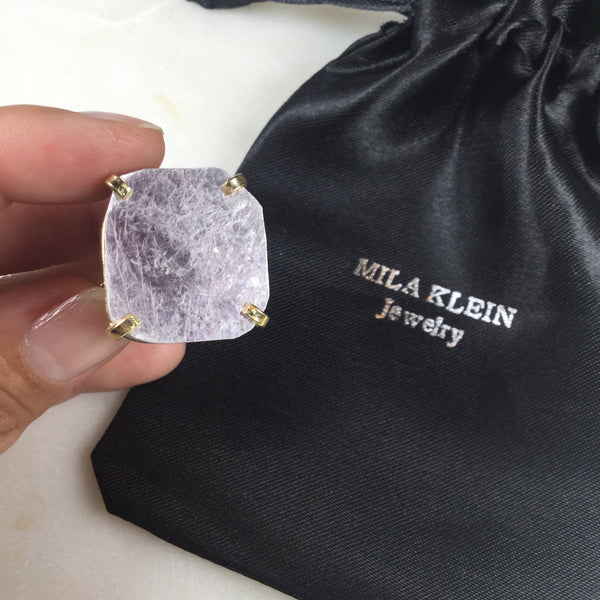 Statement square lepidolite 18k Gold Plated Ring Adjustable
