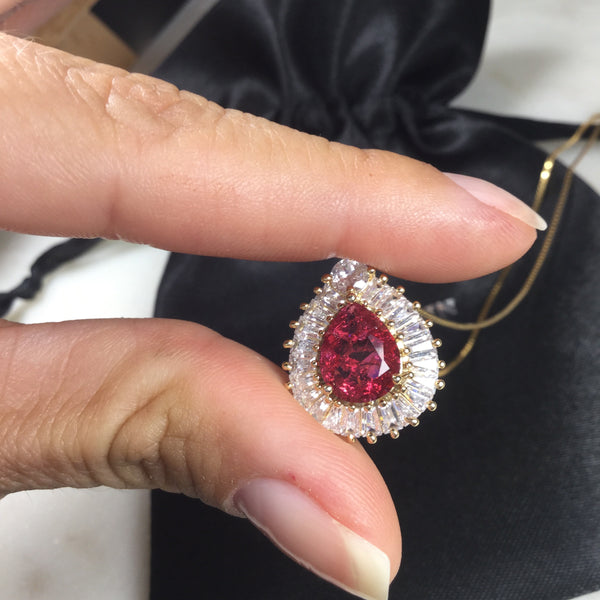 Rubellite fusion Drop Necklace 18K Gold Plated baguettes