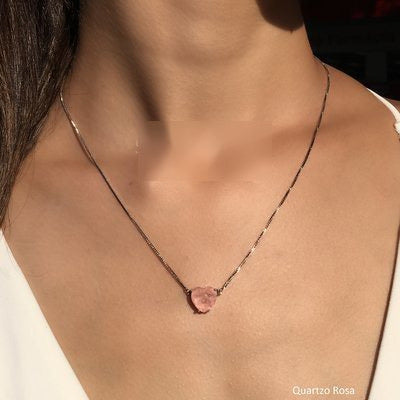 Heart Pink Quartz Fusion Stone Necklace