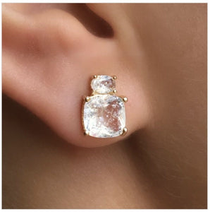 Earring Oval and Square Crystal Stone 18k Gold Plated