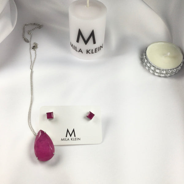 SET Drop Shape Necklace Pink Ruby Stone