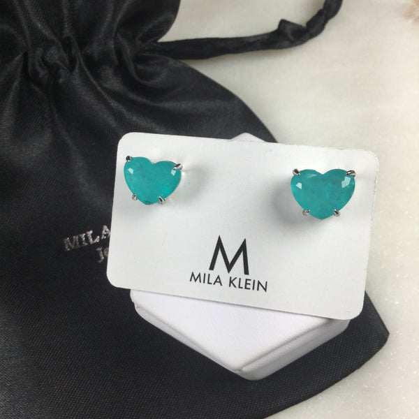 Blue Heart fusion stone earring white rhodium