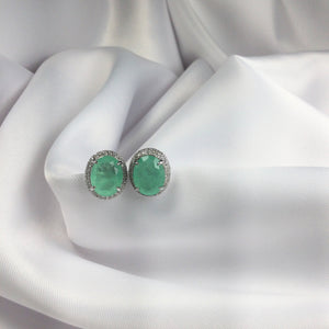Oval Earrings Greenery and Diamondettes