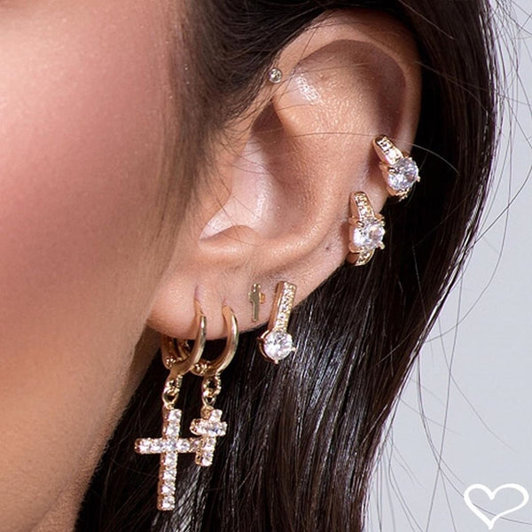 Mini cross hoop earring 18k gold